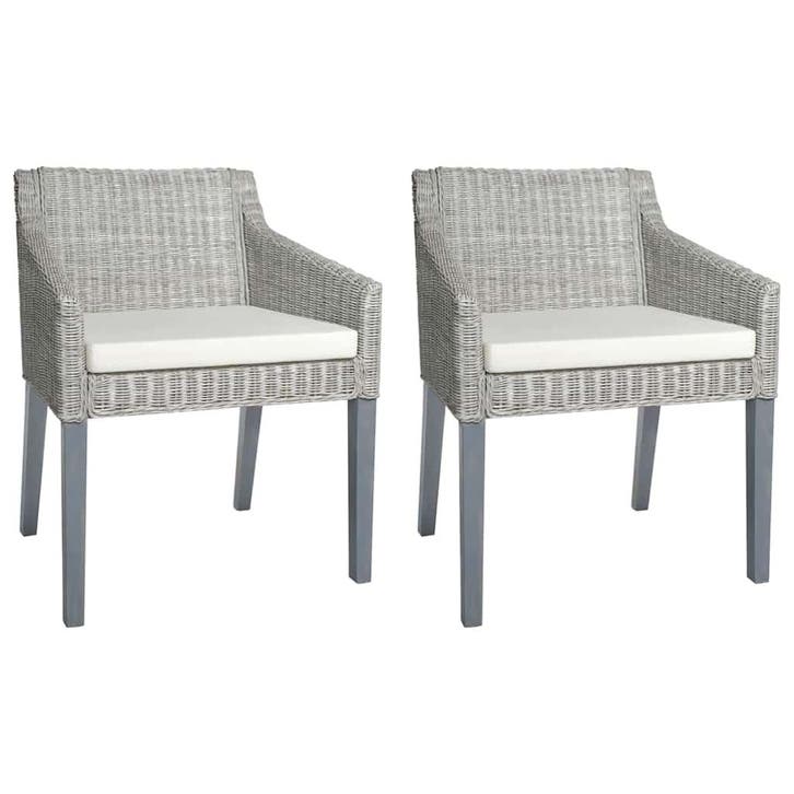 vidaXL Eetkamerstoelen 2 st met kussens natuurlijk rattan, Huis en Inrichting, Stoelen, Nieuw, Verzenden