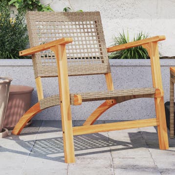 vidaXL Tuinstoelen 2 st poly rattan en acaciahout beige, Tuin en Terras, Verzenden, Nieuw