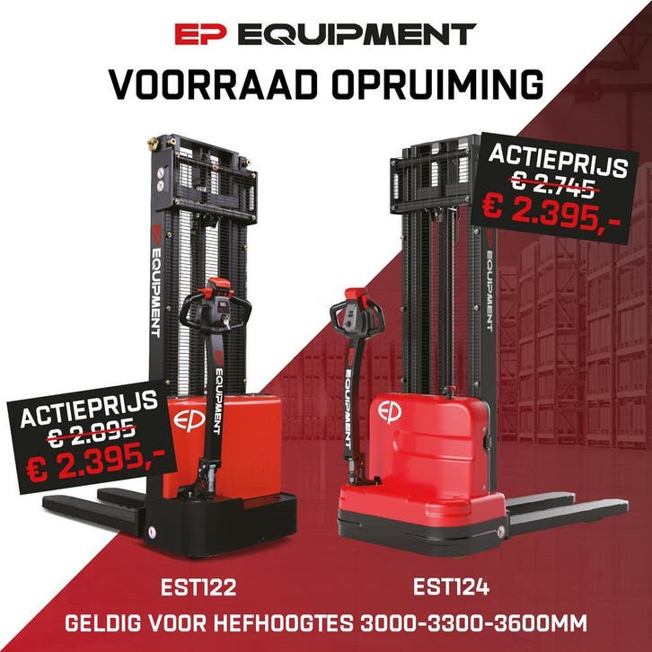 Voorraad actie elektrische stapelaar voor 2395.- ex btw, Articles professionnels, Machines & Construction | Chariots élévateurs & Transport interne