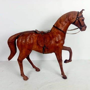 Beeld, Paard - 47 cm - Leder, Glas, Antiek en Kunst