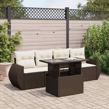 vidaXL 5-delige Loungeset met kussens poly rattan bruin, Verzenden, Nieuw, Loungeset