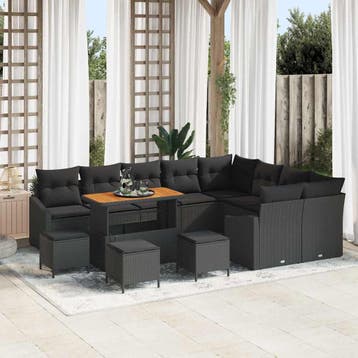 vidaXL Tuinbank Set 13 st 8-Aantal zitplaatsen Zwart Poly, Verzenden, Nieuw