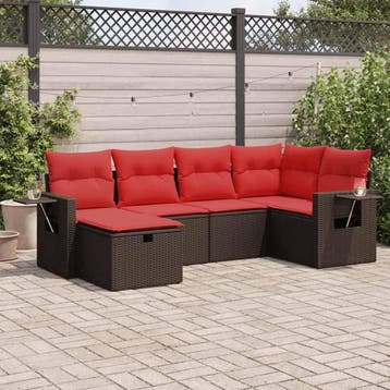 vidaXL 6-delige Loungeset met kussens poly rattan bruin, Verzenden, Nieuw, Loungeset