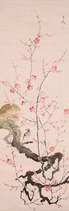 Très beau diptyque oiseaux-fleurs, signé - incluant un