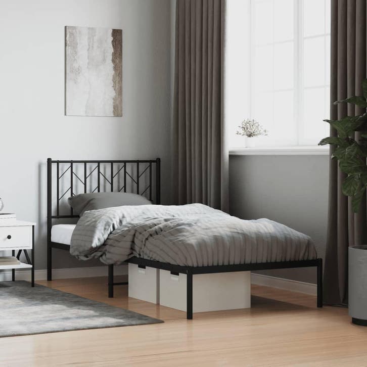 vidaXL Bedframe met hoofdbord metaal zwart 90x200 cm, Huis en Inrichting, Slaapkamer | Bedden, Nieuw, Verzenden