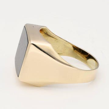 Zonder minimumprijs - Ring - 8 karaat Geel goud - Onyx, Handtassen en Accessoires, Nieuw