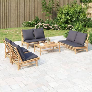 vidaXL 5-delige Loungeset met kussens bamboe donkergrijs, Verzenden, Loungeset