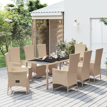 vidaXL 9-delige Tuinset met kussens poly rattan beige, Verzenden, Nieuw, Tuinset