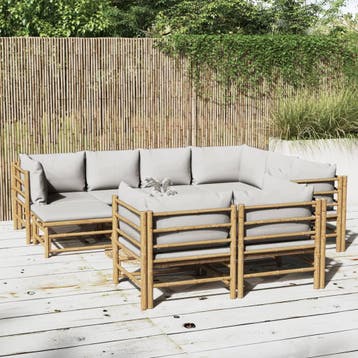 vidaXL 10-delige Loungeset met lichtgrijze kussens bamboe, Verzenden, Loungeset