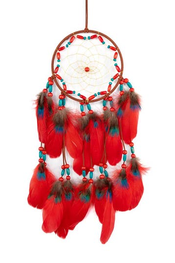 Dromenvanger Rood Blauw Dreamcatcher Veren Macramé Bohemian, Hobby en Vrije tijd, Ophalen of Verzenden, Nieuw