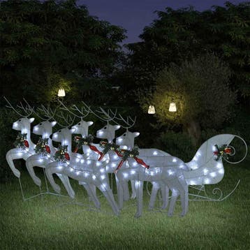 vidaXL Buitenkerstversiering rendieren en slee 140 LEDs wit, Verzenden, Nieuw