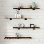 vidaXL Wandschappen 4 st 60x10x1,5 cm bewerkt hout gerookt, Huis en Inrichting, Woonaccessoires | Wandplanken en Boekenplanken