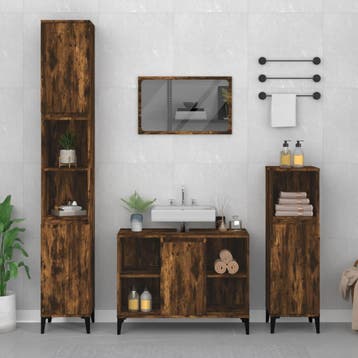 vidaXL 3-delige Badkamermeubelset bewerkt hout gerookt, Verzenden, Nieuw