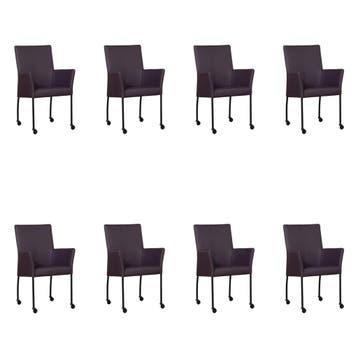 Set van 8 Leren eetkamerstoelen Comfort met wieltjes en, Ophalen of Verzenden