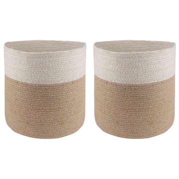 vidaXL Plantenpot Set 2 pcs Natuurlijk en Wit Ø 28 x 28 cm, Verzenden, Nieuw