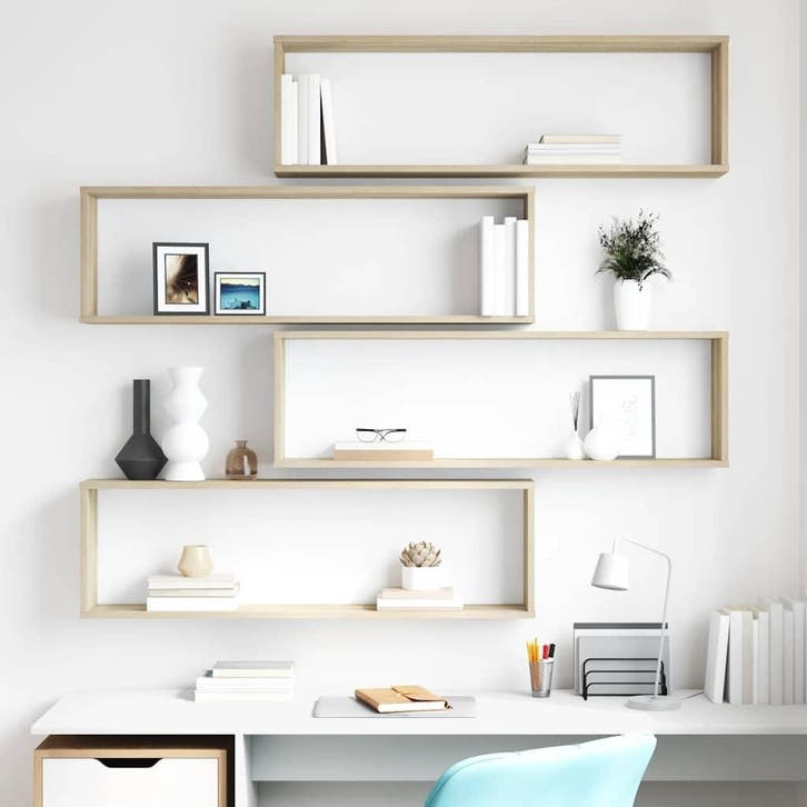 vidaXL Wandschappen kubus 4 st 100x15x30 cm bewerkt hout, Huis en Inrichting, Kasten | Wandmeubels, Nieuw, Verzenden
