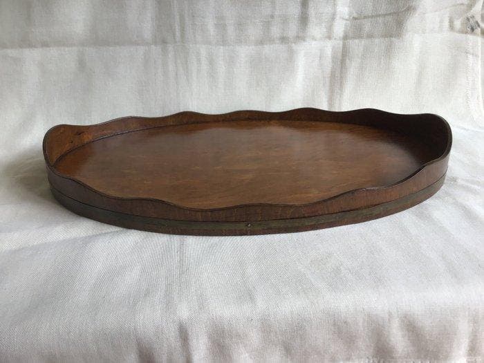 Plateau (5) - Bois - Plateau à bande en cuivre., Antiquités & Art, Curiosités & Brocante