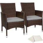 tectake 2 Wicker tuinstoelen met 4 kussenhoezen - bruin / be, Tuin en Terras, Verzenden, Nieuw