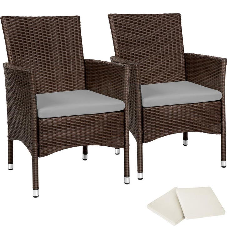 tectake 2 Wicker tuinstoelen met 4 kussenhoezen - bruin / be, Tuin en Terras, Tuinsets en Loungesets, Verzenden