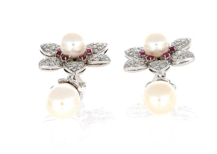 Zonder minimumprijs - Oorbellen - 18 karaat Witgoud -, Handtassen en Accessoires, Oorbellen