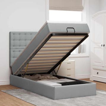vidaXL Bed poef met matras en LEDs 90x200 cm stof, Verzenden