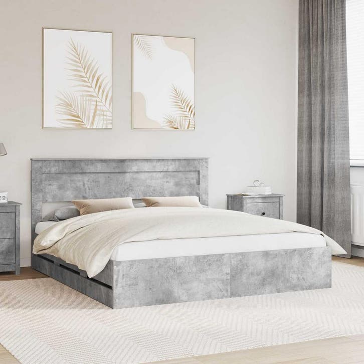 vidaXL Bedframe met lade Beton Grijs 180 x 200 cm, Huis en Inrichting, Slaapkamer | Bedden, Nieuw, Verzenden