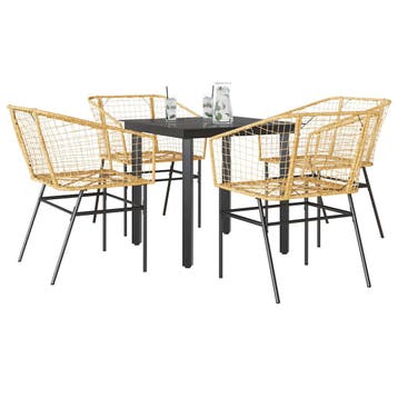 vidaXL 5-delige Tuinset poly rattan glas bruin, Verzenden, Nieuw, Tuinset