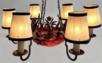 Kroonluchter - Goudrubinglas - verguld - Vintage -, Antiek en Kunst