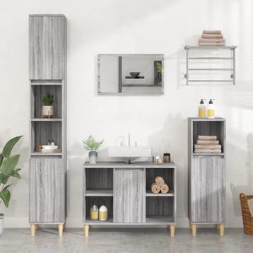 vidaXL 3-delige Badkamermeubelset bewerkt hout grijs sonoma, Verzenden, Nieuw