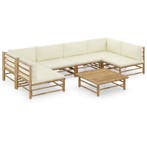 vidaXL 7-delige Loungeset met crèmewitte kussens bamboe, Verzenden, Nieuw, Loungeset