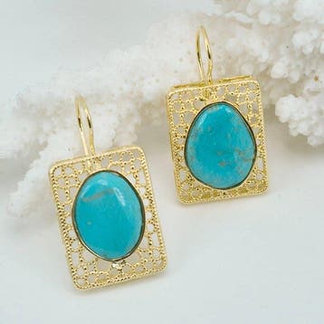 Turquoise - Zilver, Verguld - Oorbellen - Turkoois Americano