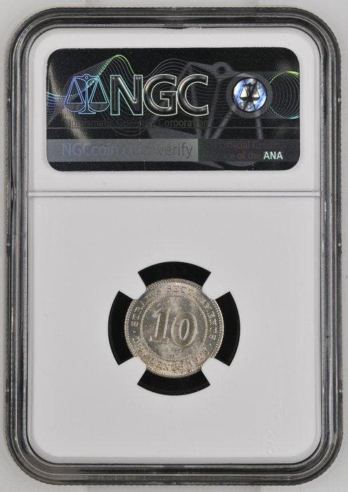 Straits Settlements. George V. 10 Cents 1927 - NGC MS64, Postzegels en Munten, Munten | Europa | Niet-Euromunten