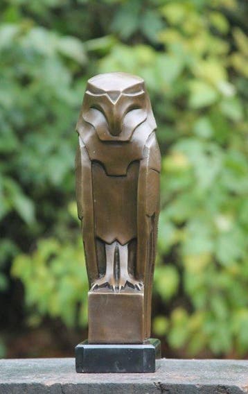 onbekend - sculptuur, zware bronzen uil - 33 cm - marmer