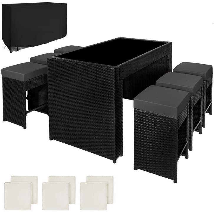 tectake Aluminium rotan barset Ibiza 6+1 met beschermhoes -, Jardin & Terrasse, Ensembles de jardin, Envoi