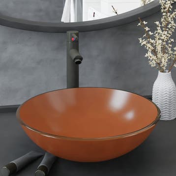 vidaXL Wastafel met kraan en pop-up afvoer gehard glas bruin, Verzenden