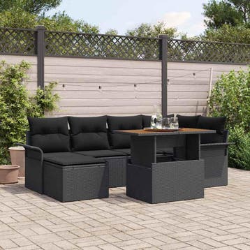vidaXL Tuinbank Set 7 st Zwart Poly rattan, Verzenden, Nieuw