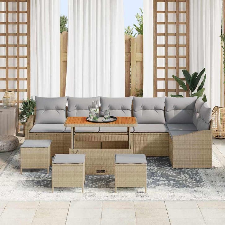 vidaXL Tuinbank Set met kussen met opslag 10 pcs Beige Poly, Tuin en Terras, Tuinsets en Loungesets, Nieuw, Verzenden
