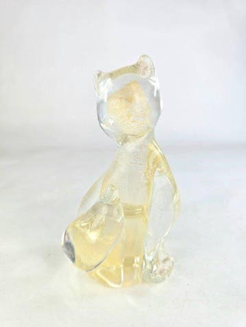 Sculpture, Gatto in Foglia dOro 24 Carati - 14 cm - Verre