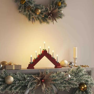 vidaXL Kerst Kaarsbrug Rood 39,5 x 5 x 29 cm Massief, Divers, Verzenden