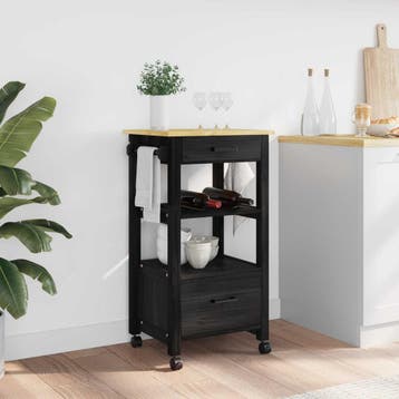 vidaXL Keuken Trolley MONZA Zwart 48 x 40 x 88,5 cm Massief, Verzenden, Nieuw