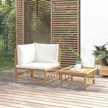 vidaXL 2-delige Loungeset met kussens bamboe crèmewit, Tuin en Terras, Tuinsets en Loungesets, Verzenden, Nieuw