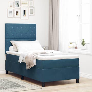 vidaXL Boxspring bed met matras Donkerblauw 100 x 200 cm, Verzenden