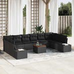 vidaXL Tuinbank Set met kussen 11 pcs Zwart poly rattan, Tuin en Terras, Verzenden, Nieuw
