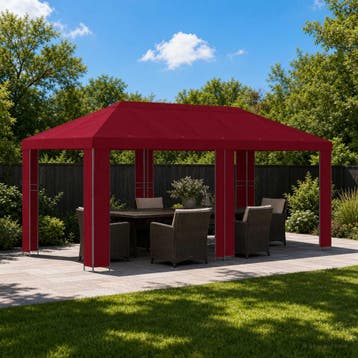 vidaXL Tuinpaviljoen 6 x 3 m Bordeauxrood Polyester en Staal, Verzenden, Nieuw