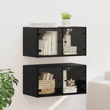 vidaXL Wandkasten 2 st 68 x 37 x 35 cm Bewerkt hout Zwart, Huis en Inrichting, Verzenden, Nieuw