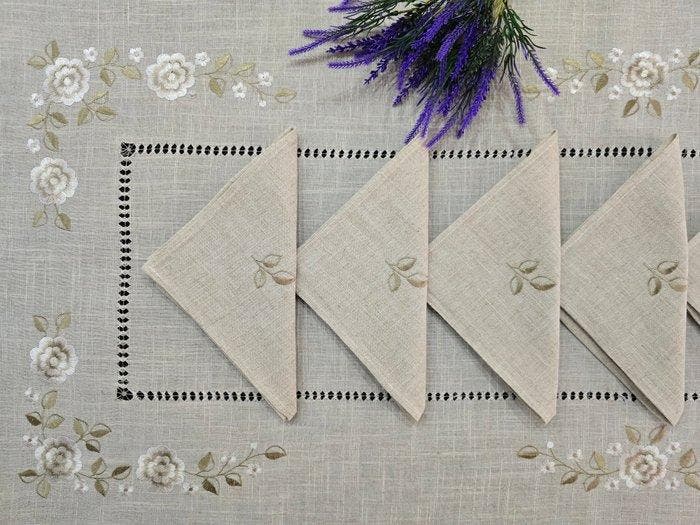 Tovaglia gran misura ricamata su canapa di lino con ricamo, Antiek en Kunst, Antiek | Tapijten, Tafelkleden en Textiel