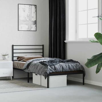 vidaXL Bedframe met hoofdbord metaal zwart 75x190 cm, Verzenden