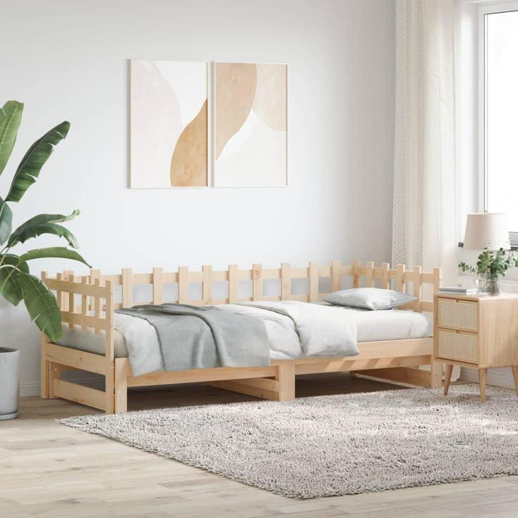 vidaXL Slaapbank uitschuifbaar 2x(80x200) cm massief, Huis en Inrichting, Slaapkamer | Bedden, Nieuw, Verzenden
