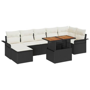 vidaXL Tuinbank Set 8 st Zwart Poly rattan, Verzenden, Nieuw