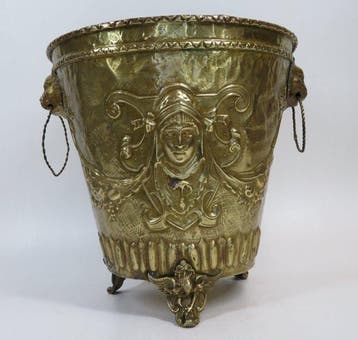 Grote bloempot met figuren - Bloempot - Koper - Gesigneerd